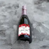 Custom wedding label with red roses, square elegance for special cuvée