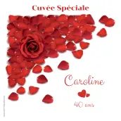 Étiquette personnalisée anniversaire pétales de rose, élégance rouge et blanche