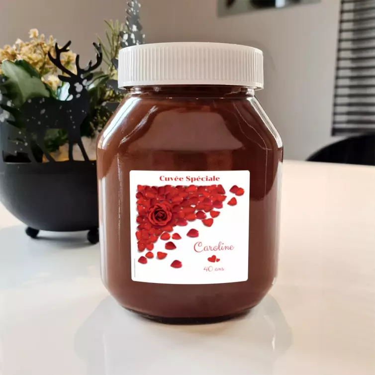 Étiquette personnalisée anniversaire pétales de rose, élégance rouge et blanche