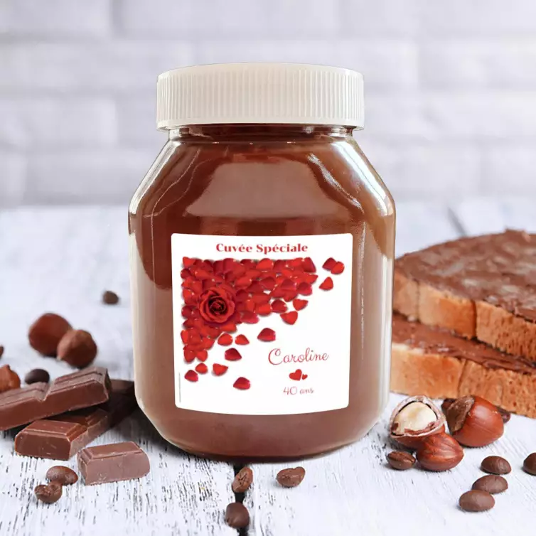 Étiquette personnalisée anniversaire pétales de rose, élégance rouge et blanche