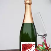 Étiquette personnalisée anniversaire pétales de rose, élégance rouge et blanche