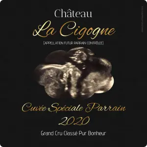 custom godparent label, elegant matte black and gold, for special cuvée