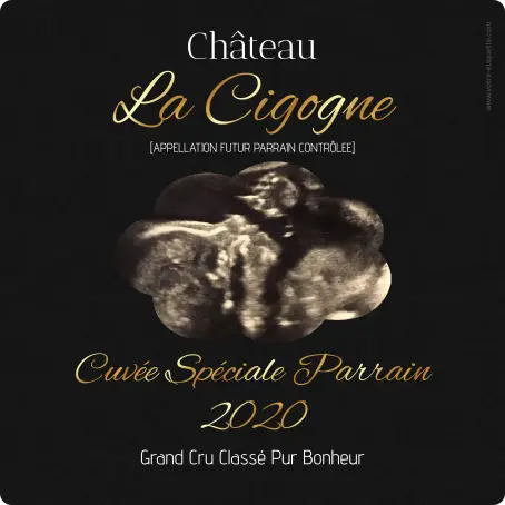 Étiquette personnalisée parrainage élégante, noir mat et doré, pour cuvée spéciale