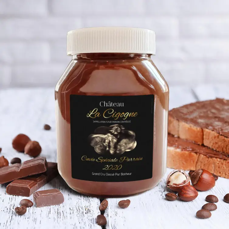 Custom godparent label, elegant matte black and gold, for special cuvée