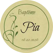 Custom round baptism label, natural and elegant design