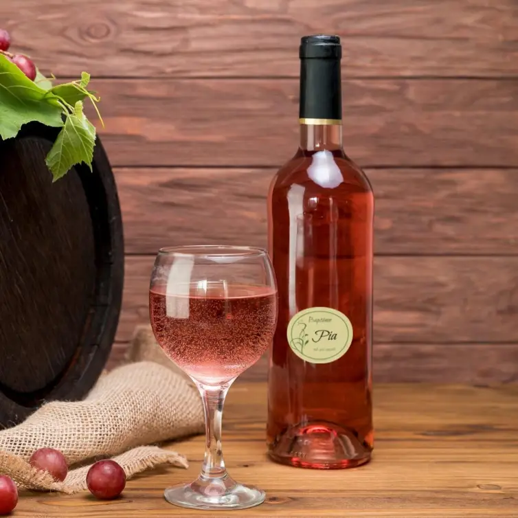 Custom round baptism label, natural and elegant design