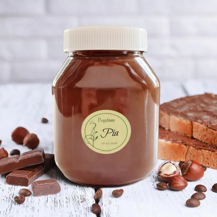 Custom round baptism label, natural and elegant design