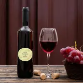 Étiquette personnalisée mariage ronde, fleurs dorées et papier bagasse