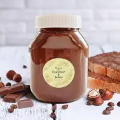 Étiquette personnalisée mariage ronde, fleurs dorées et papier bagasse