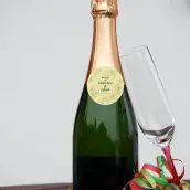 Étiquette personnalisée mariage ronde, fleurs dorées et papier bagasse