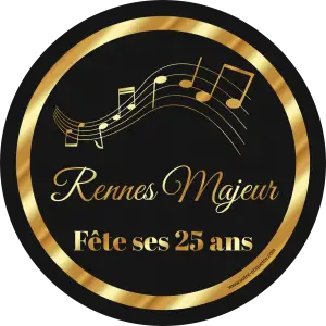 étiquette personnalisée anniversaire musicale, noire et dorée, pour célébration élégante
