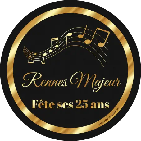 Étiquette personnalisée anniversaire musicale, noire et dorée, pour célébration élégante