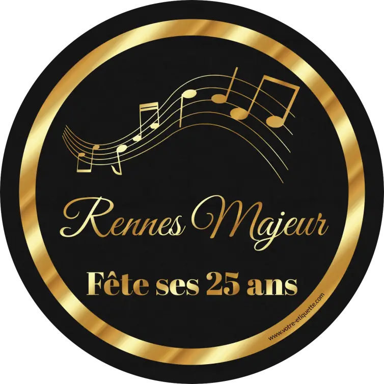 Custom musical birthday label, black and gold for an elegant celebration