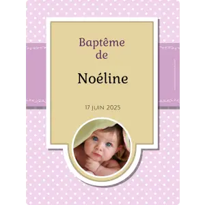 Aggiungete un tocco personale al battesimo di vostra figlia grazie a questa etichetta personalizzata per battesimo con foto