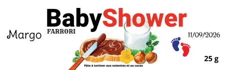 Étiquette personnalisée baby shower, format mini pour pot nutella 25g