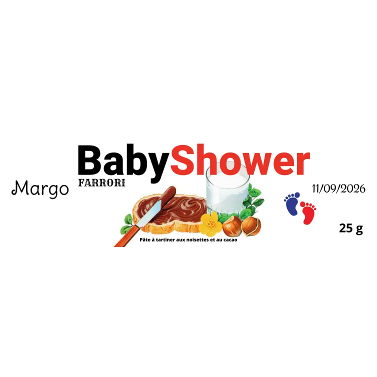 Custom baby shower label, mini format for 25g Nutella jar