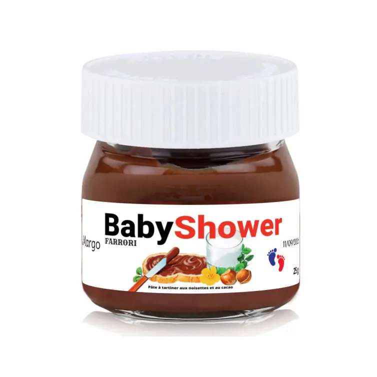 Custom baby shower label, mini format for 25g Nutella jar