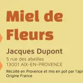 Étiquette personnalisée pour miel de fleurs, design apiculteur et miel doré