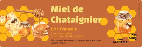 Étiquette personnalisée pour pots de miel de châtaignier design apicole premium