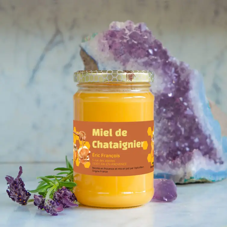 Étiquette personnalisée pour pots de miel de châtaignier Design apicole premium