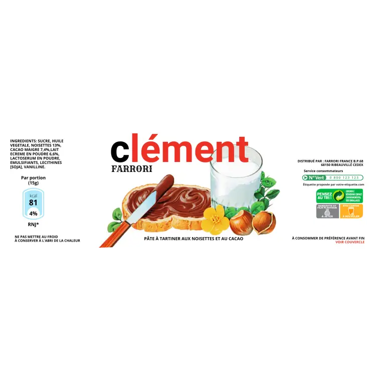 Étiquette personnalisée pour pot de Nutella 200 g Design moderne et gourmand