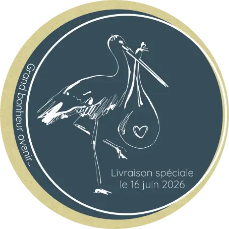 Étiquette personnalisée naissance, cigogne et message doux, ronde