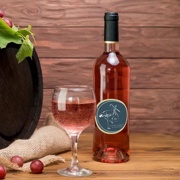 Custom birth label, stork and gentle message, round