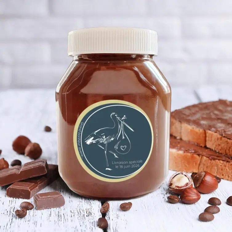 Custom birth label, stork and gentle message, round