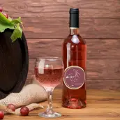 Custom round label for girl birth, stork accent