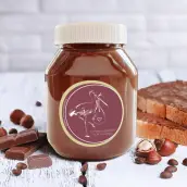 Custom round label for girl birth, stork accent