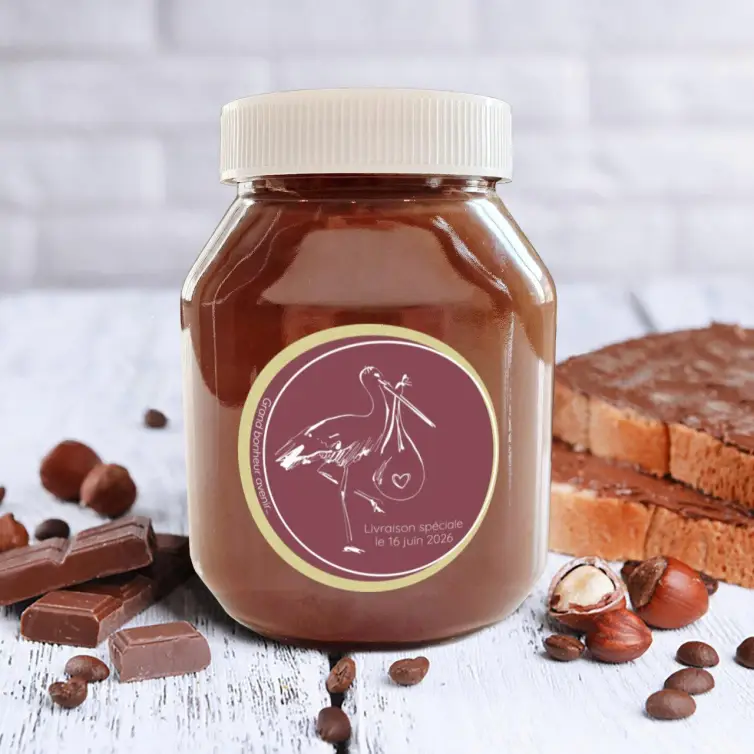 Custom round label for girl birth, stork accent