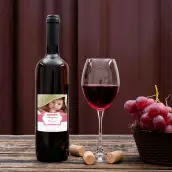 Étiquette de baptême personnalisée avec photo pour fille – Modèle rose à pois et bande rayée