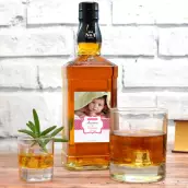 Étiquette de baptême personnalisée avec photo pour fille – Modèle rose à pois et bande rayée