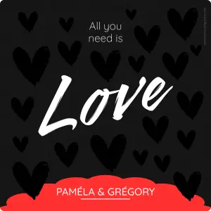 custom wedding label, black hearts and “love” message design square