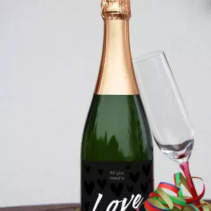 custom wedding label, black hearts and “love” message design square