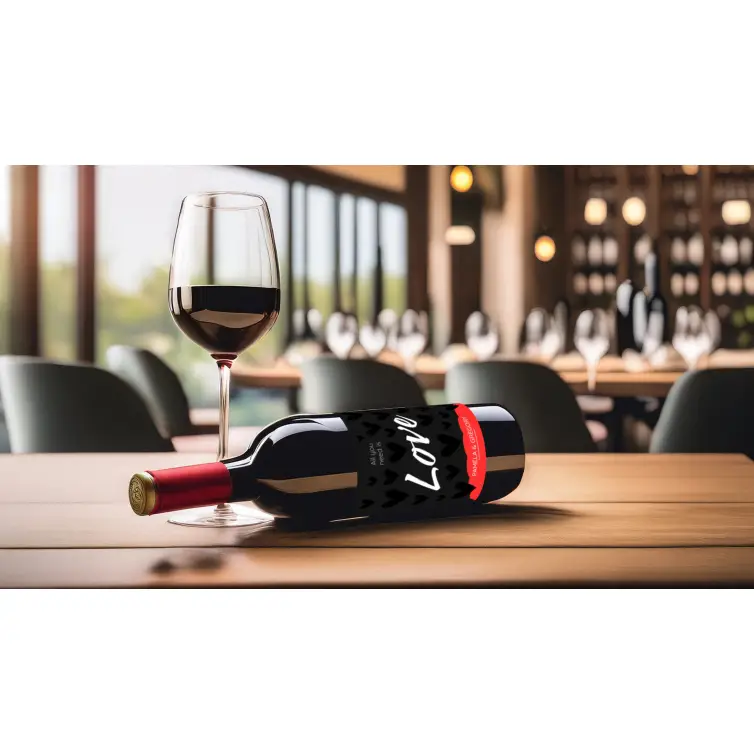 Étiquette personnalisée mariage, motif cœurs noirs et message “Love” format carré