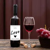 Étiquette personnalisée mariage, design Love moderne noir & blanc format carré