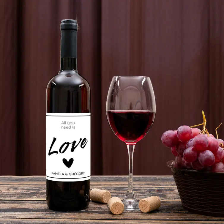 Étiquette personnalisée mariage, design Love moderne noir & blanc format carré