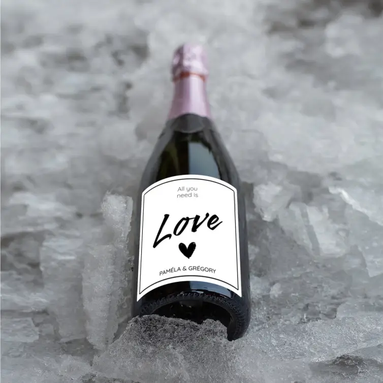 Étiquette personnalisée mariage, design Love moderne noir & blanc format carré