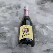 Custom wedding label, “Love” design with photo, natural background square