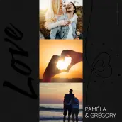 Étiquette personnalisée mariage, collage photo vertical et design noir mat