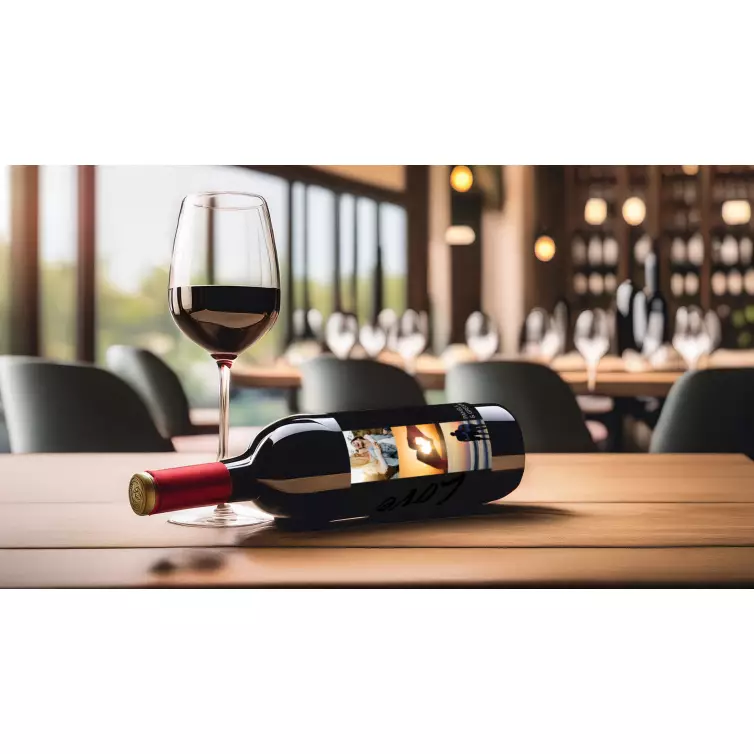 Étiquette personnalisée mariage, collage photo vertical et design noir mat