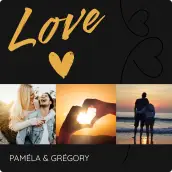 Étiquette personnalisée mariage, design Love doré et collage photo