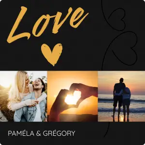 custom wedding label, gold love and photo collage design