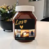 Étiquette personnalisée mariage, design Love doré et collage photo