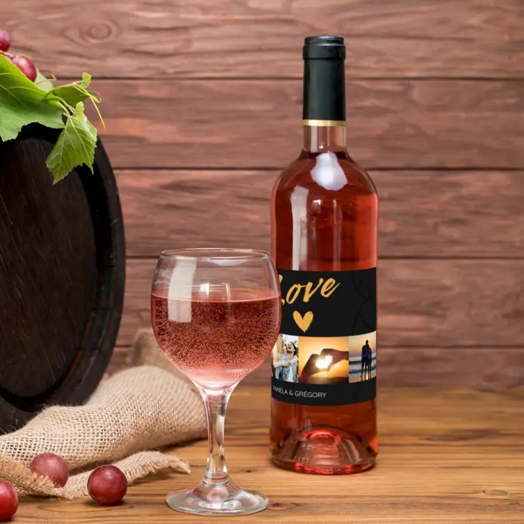 Étiquette personnalisée mariage, design Love doré et collage photo