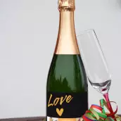 Étiquette personnalisée mariage, design Love doré et collage photo