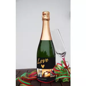 custom wedding label, gold love and photo collage design