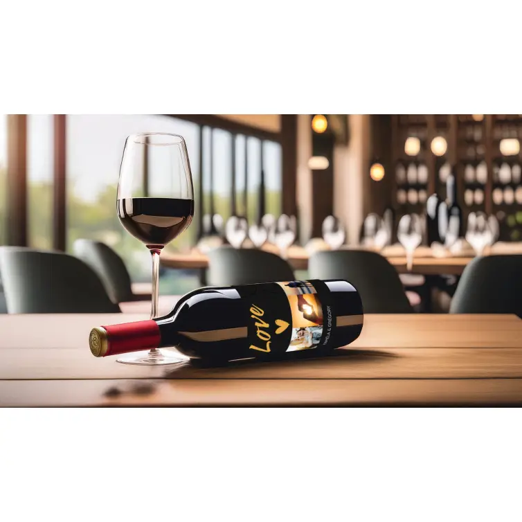 Étiquette personnalisée mariage, design Love doré et collage photo