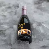 Étiquette personnalisée mariage, design Love doré et collage photo